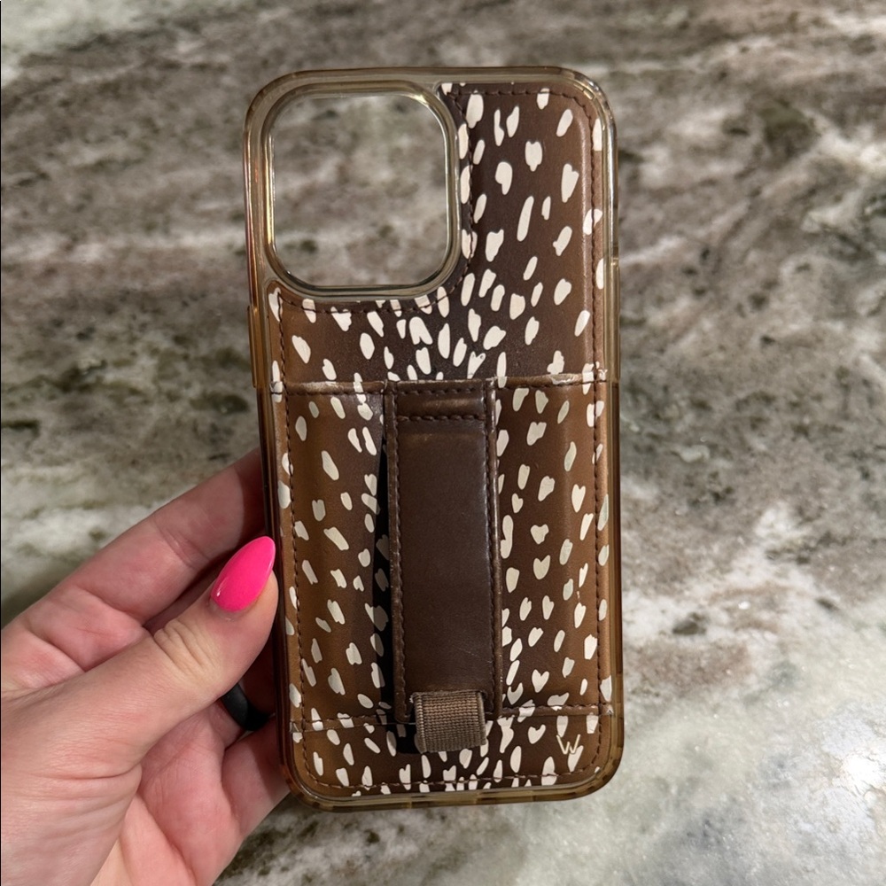 Stylish Brown and White Phone Case with Strap